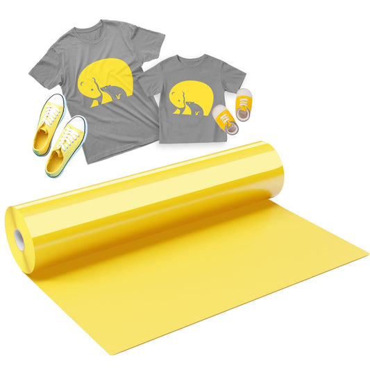 IROHTV Yellow Vinyl Iron on, 12''x 20ft Heat Transfer Vinyl Compatible with Cricut All Cutter Machine, HTV Vinyl Roll for T Shirts, HTV Heat Press Vinyl-Easy to Cut &Weed