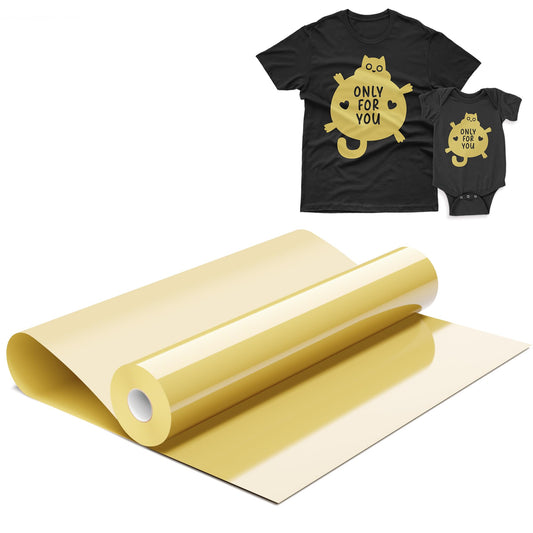 IROHTV HTV Heat Transfer Vinyl, 12''x 10ft Iron on Vinyl Compatible with Cricut All Cutter Machine, Heat Vinyl Roll for T Shirts, HTV Heat Press Vinyl-Easy to Cut &Weed, Gold