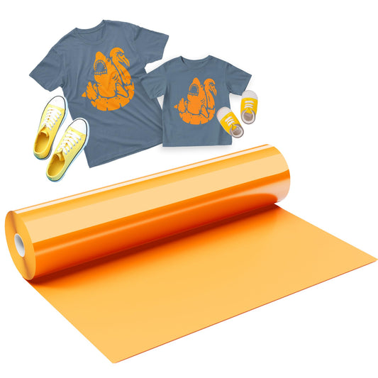 IROHTV Orange Heat Transfer Vinyl, 12'' x 20ft Orange HTV, Iron on Vinyl for Shirts Suitable Fabrics, Heat Press Vinyl for Cricut All Cutter Machine, Easy Weeding HTV Vinyl Roll for Heat Vinyl Design