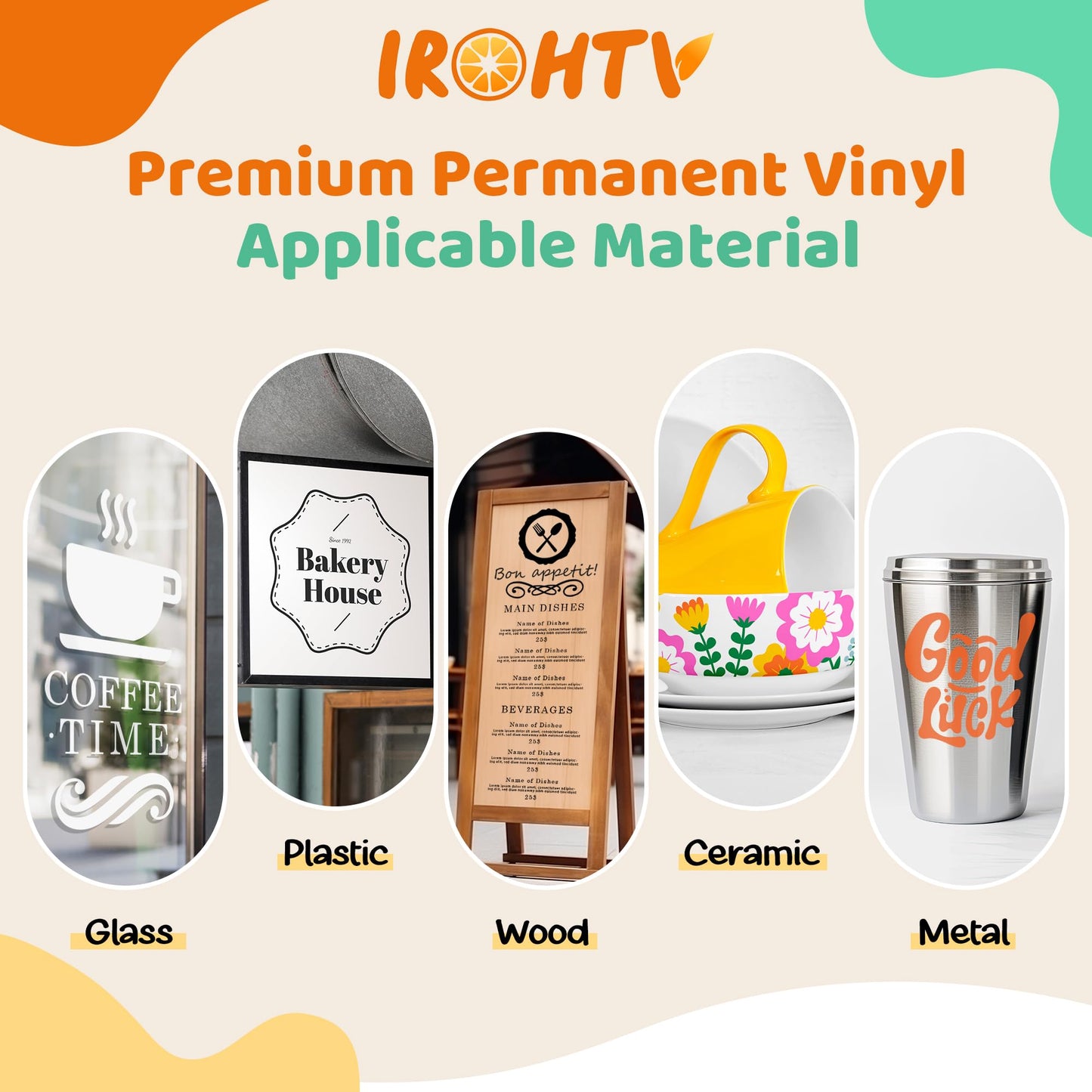 IROHTV Permanent Vinyl Black Vinyl Roll, Compatible with Cricut-12'' x 10FT Adhesive Vinyl for Cutting Machine, DIY for Customization, Durable on Smooth Surface