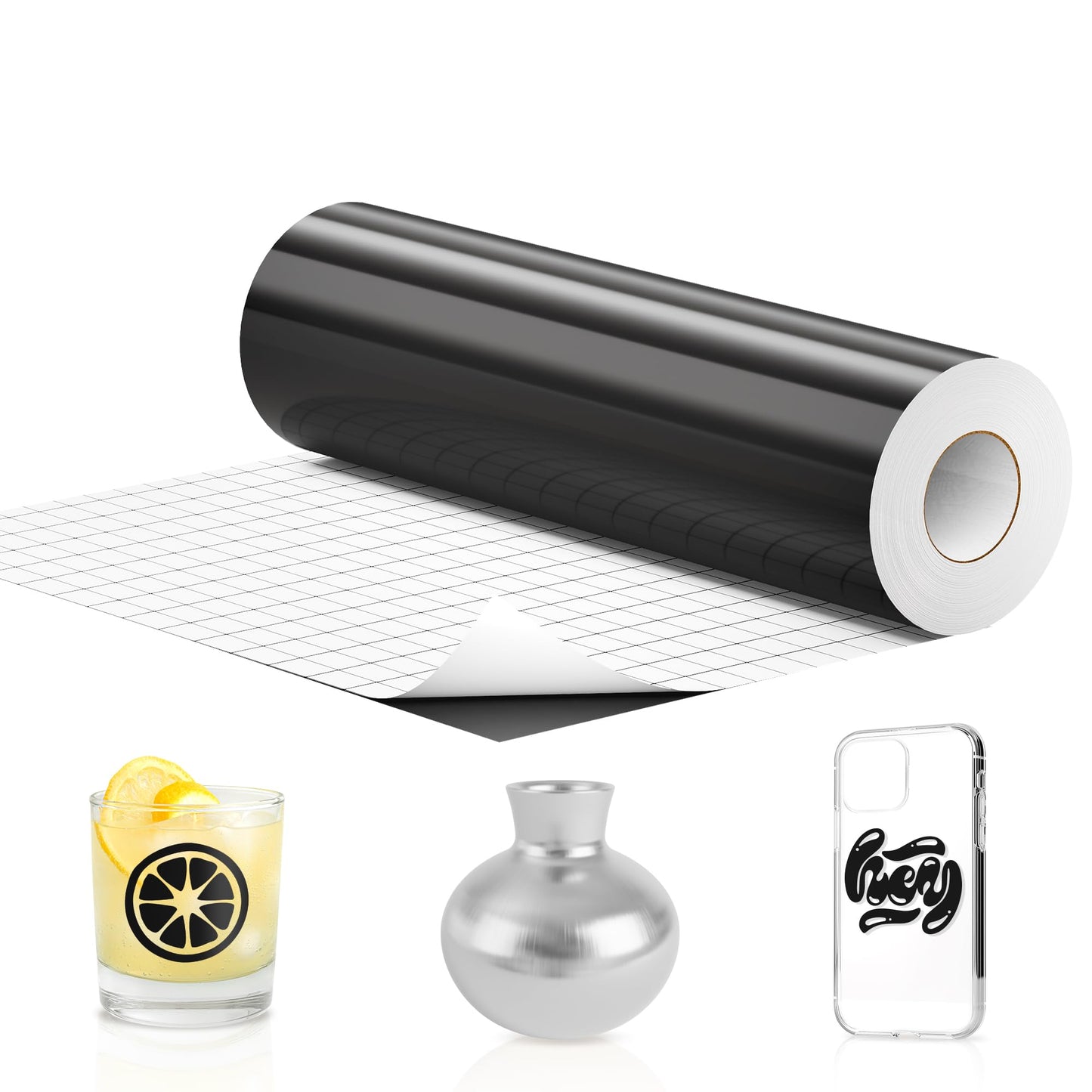 IROHTV Permanent Vinyl Black Vinyl Roll Compatible with Cricut-12'' x 40FT Adhesive Vinyl for Cutting Machine, DIY for Customization, Durable on Smooth Surface